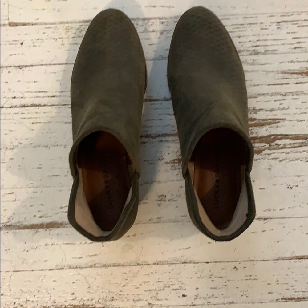 Lucky Sage Green Bailey Suede Open Sided Booties